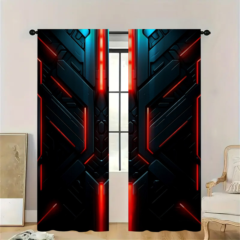 Tech Office Youtube - Cortinas geométricas tecnológicas, 2 peças com