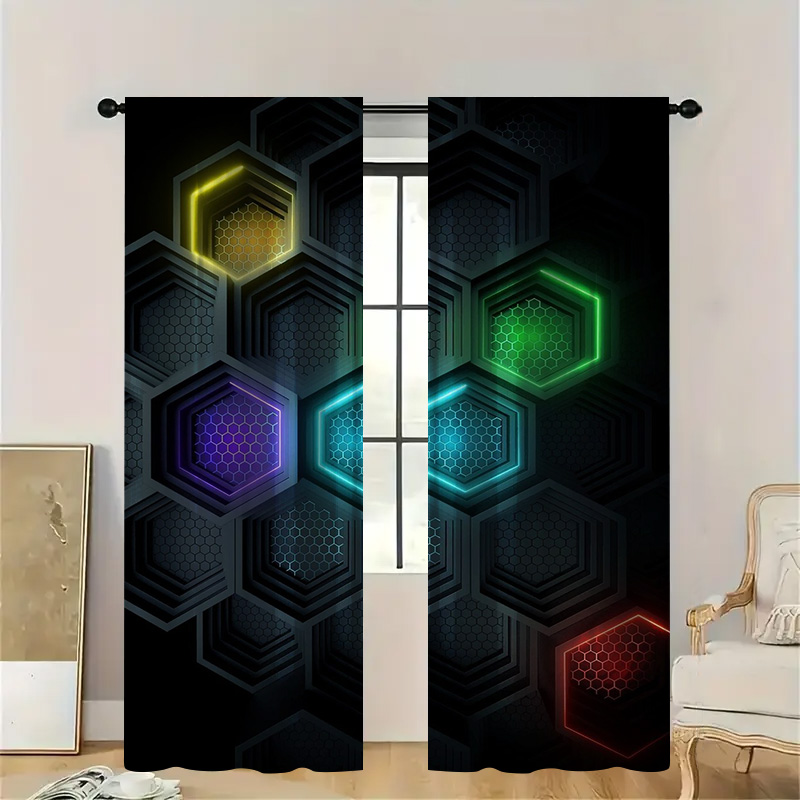 Tech Office Youtube - Cortinas geométricas modernas com bolso para