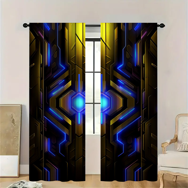 Tech Office Youtube - Cortinas geométricas tecnológicas com bolso para