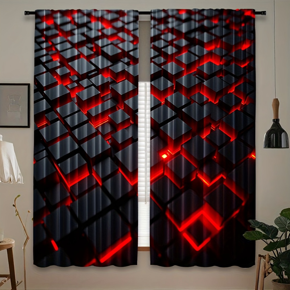 Tech Office Youtube - 2 Peças de Cortinas Geométricas Vermelhas