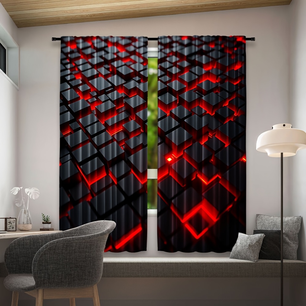 2 Peças de Cortinas Geométrica - Tech Office Youtube avaliação e preço